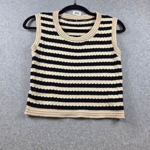 Commense Womens XS Striped Knit Sweater Vest Sleeveless Top Black Cream Pointell